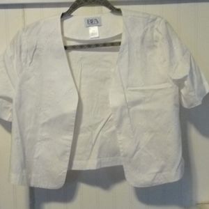 BFA white, bolero shirtsleeve jacket, sz PS